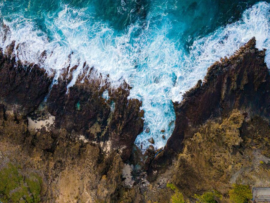 Waves breaking over a rocky coastline